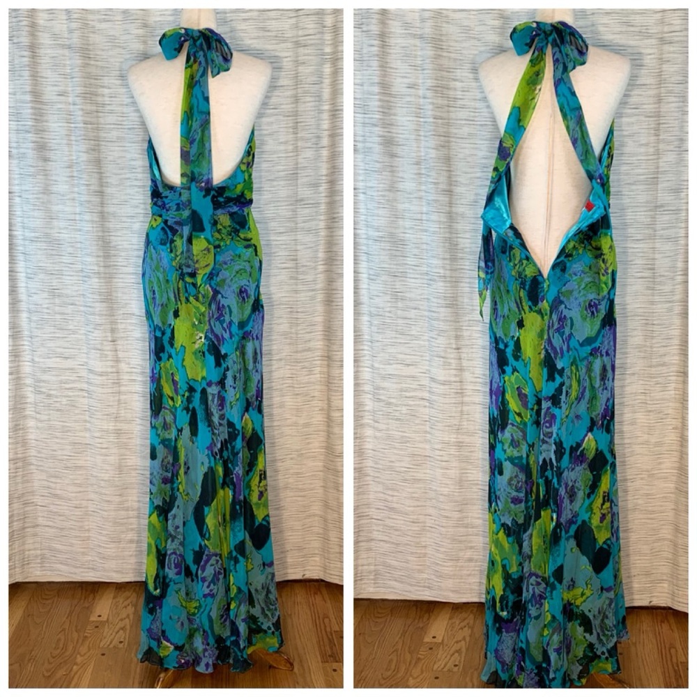 Donna Ricco Halter Maxi Gown in Blue and Green - Picture 9 of 16